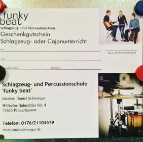 Geschenkgutschein Schlagzeug- oder Cajonunterricht