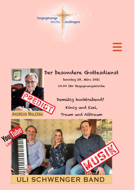 Palmsonntag Begegnungskirche Esslingen mit Andreas Malessa und Uli Schwenger Band
